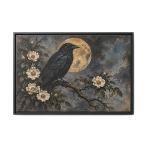 Framed canvas wall art – gothic raven and moon floral painting - printable