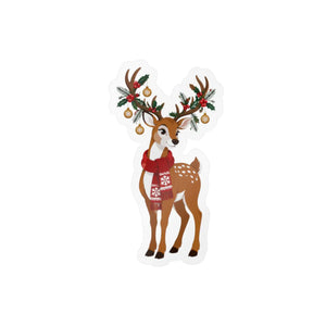Kiss-cut vinyl decal – festive christmas reindeer with antlers - home decor decals