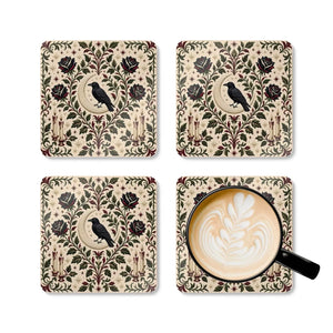 Cork Coasters - Gothic Raven & Rose Set (4-Pack)