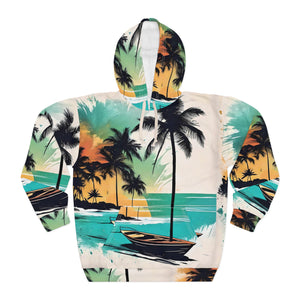 Beach with palm trees, AOP Unisex Pullover Hoodie