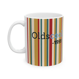 Retro Striped Ceramic Mug — Vintage Rainbow Vertical Lines