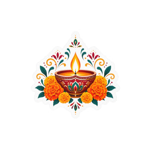 Diwali diya and marigold floral kiss-cut vinyl decal - home decor decals