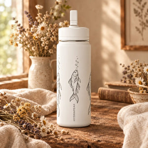 Fish Sketch Water Bottle — Illustrated Koi Design, Leak‑Proof Sports Bottle