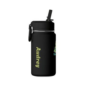 Pink Mini Water Bottle with Cute Frog "Toad-ally Slick" Design — Personalized Kids Straw Bottle