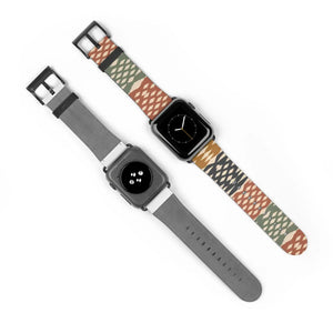 Boho Aztec print watch band by DipaliZ for Apple Watch in clay, cream and dusty teal