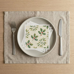Holiday Holly & Mistletoe Napkins — Christmas Party Paper Napkins