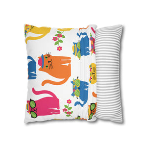 Colorful Cat Pattern Square Pillow Cover — Cute Sunglasses Cats Decorative Throw Pillowcase
