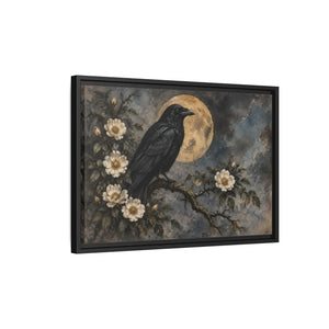 Framed canvas wall art – gothic raven and moon floral painting - printable