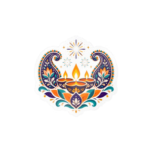 Diwali lotus paisley diyas kiss-cut vinyl decal - home decor decals