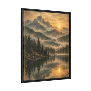 Framed canvas mountain lake sunset landscape wall art - printable