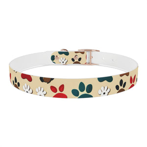 Paw Print Dog Collar — Colorful Red, Teal & Brown Paw Pattern