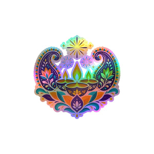 Diwali lotus paisley diyas kiss-cut vinyl decal - home decor decals