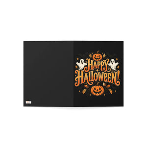 Happy halloween greeting card with ghosts and pumpkins - cards