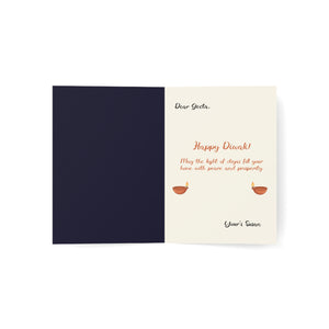 Personalized, Diwali Greeting Card – 'Happy Diwali' Rangoli & Diyas (Single or Bulk Pack)