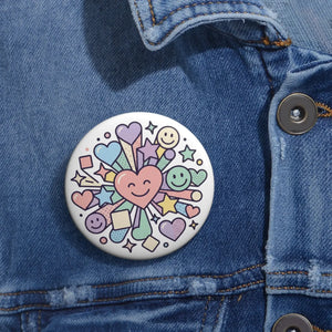 Happy Hearts Pastel Pin Button — Cute Smiley Badge for Jackets, Bags & Gifts