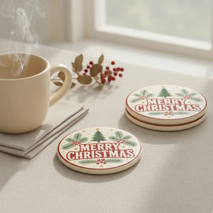 DipaliZ retro pine, holly and pine cone ceramic coaster