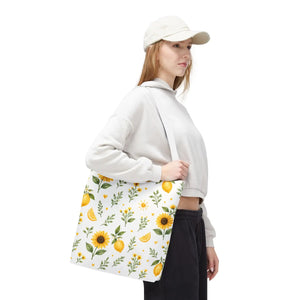 Sunflower & Lemon Pattern Tote Bag — Floral Summer Market Tote