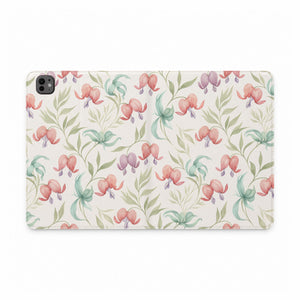 Floral Watercolor Tablet Folio Case — Pink Bleeding Heart Pattern