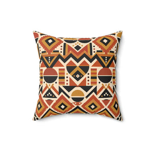 Geometric Afrohemian Tribal Throw Pillow — Rust & Mustard Aztec Pattern