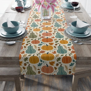 Autumn Pumpkins Table Runner — Fall Harvest Thanksgiving Kitchen Decor