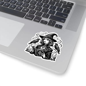 DipaliZ witch and ravens kiss-cut vinyl sticker on a square white backing