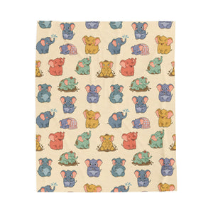 Plush Baby Blanket — Pastel Elephant Pattern Velveteen Throw