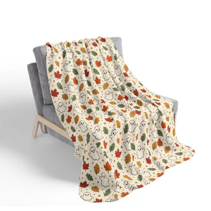 Autumn Ghosts Sherpa Blanket — Cozy Fall Leaves Fleece Throw