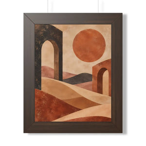 Framed Vertical Poster — Desert Arch Abstract Print (Warm Terracotta Sun)