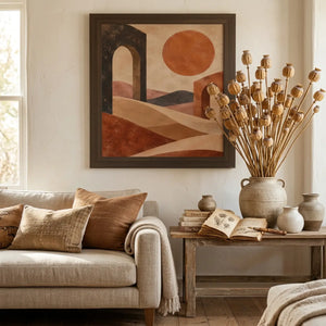 Framed Vertical Poster — Desert Arch Abstract Print (Warm Terracotta Sun)