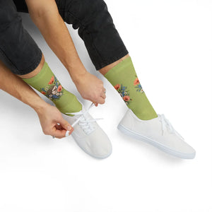 Floral Bouquet Sublimation Socks — Green Vintage Flower Crew Socks