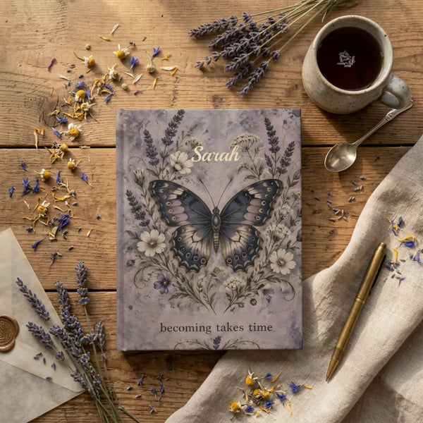 “becoming takes time” butterfly hardcover journal - journals