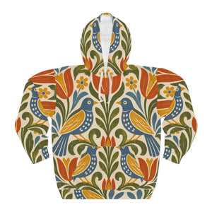 Folk art floral bird pullover hoodie - hoodies