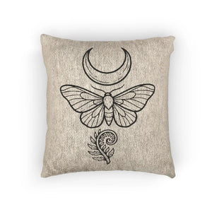 17 by 18 inch DipaliZ moth pillow in an earthy neutral palette