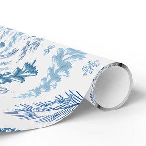 Winter Blue Feather Wrapping Paper Roll — Elegant Feather & Pinecone Gift Wrap