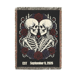 Day of the Dead styling in the DipaliZ kissing skulls blanket art