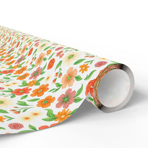 Floral watercolor wrapping paper roll, orange & peach garden gift wrap