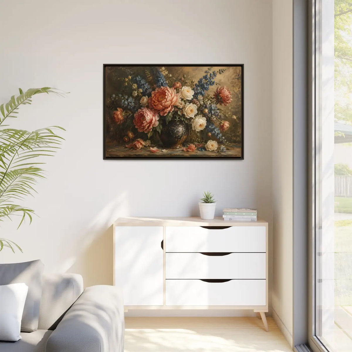 Vintage floral bouquet framed canvas wall art - printable