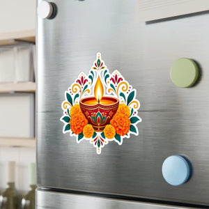 Diwali diya and marigold floral kiss-cut vinyl decal - home decor decals
