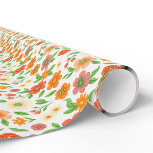 Floral watercolor wrapping paper roll, orange & peach garden gift wrap