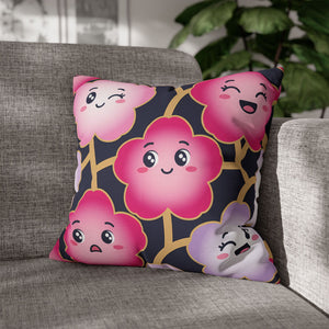 Kawaii Pink Blossom Pillowcase — Cute Floral Decorative Throw Pillow