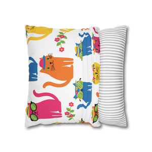 Colorful Cat Pattern Square Pillow Cover — Cute Sunglasses Cats Decorative Throw Pillowcase