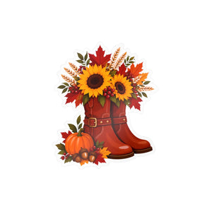 Kiss-cut vinyl decal – fall sunflower boots pumpkins & autumn floral sticker - home decor decals