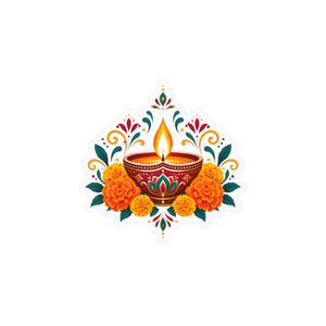 Diwali diya and marigold floral kiss-cut vinyl decal - home decor decals