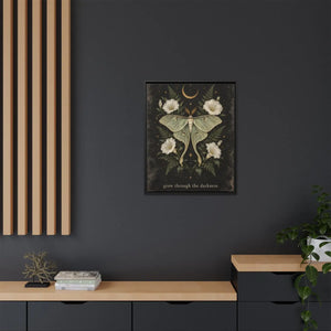 Framed canvas wall art luna moth “grow through the darkness” botanical decor - printable