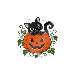 Halloween black cat pumpkin kiss-cut vinyl decal - home decor decals