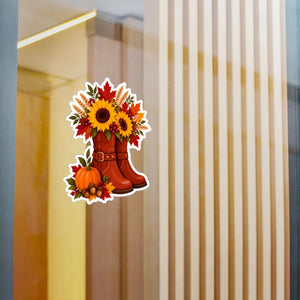 Kiss-cut vinyl decal – fall sunflower boots pumpkins & autumn floral sticker - home decor decals