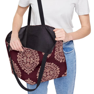 Burgundy Damask Weekender Tote Bag – Elegant Travel & Beach Bag
