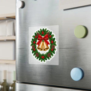 Christmas bell wreath kiss-cut vinyl decal - home decor decals