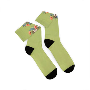 Floral Bouquet Sublimation Socks — Green Vintage Flower Crew Socks