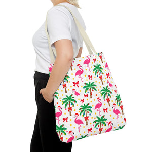 Tote Bag — Tropical Flamingo Palm Print Beach Tote